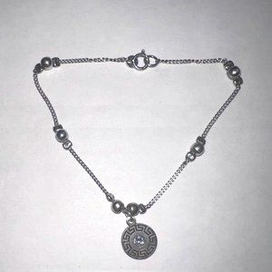 Dainty 925 Sterling 3K Brand Ball Beaded Greek Key Pendant Bracelet